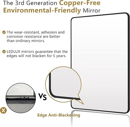 24"x32" Bathroom Wall Mirror with Matte Black Metal Frame & HD Glass, Copper-Free Mirrors Modern Rectangle Round Corner Framed Vanity Mirror - Horizontal or Vertical Installation