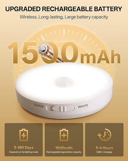 Homelist Upgraded Ultra Bright Motion Sensor Lights Indoor, 6 Pack Rechargeable Puck Light with Remote, 1500mAh Battery Operated Sensor Night Light for Stairs, Cabinet, Bedside, Closet