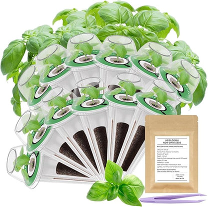 12-Pod Gourmet Herb Seed Kit Compatible with All Hydroponics, Hydroponic Growing Kit with Seeds & Grow Sponges – Indoor Garden Starter Set for Fresh Herbs & Vegetables (Basil)