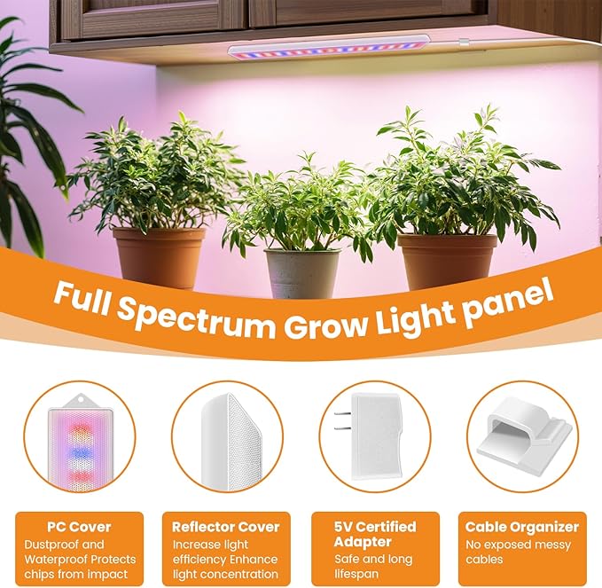 LED Grow Light Strip, 20W Full Spectrum Plant Lights With Red Blue White LEDs, 210 LEDs Grow Light Strips for Indoor Plants with 4/8/12/16H Auto Timer,3 Switch Modes, 5 Dimming Levels,2 Pack.