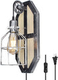 Steampunk Industrial Pulley Wall Sconce Plug in, Shabby Chic Metal Wall Mounted Lamp with Switch Retro Vintage Wall Light Fixtures with 8FT Plug in Cord, E26 Base(Edison Bulb Included, 1 Pack)