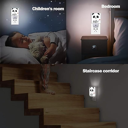 Hello Panda Night Light, Smile Animal Night Lights Plug into Wall Decor for Bedroom, Bathroom, Hallway, Kitchen, Dusk to Dawn Sensor Nightlights for Women Men Room Gifts