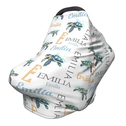 Personalized Baby Car Seat Cover with Name Stroller Canopy Custom Sea Turtle Carseat Cover Newborn Baby Boy Girl Nursing Cover for Moms First Birthday Gift