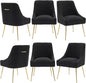Dining Chairs Medieval Modern Restaurant Chairs, Soft Cushions, Teddy Velvet, Polished Gold Metal Legs, Kitchen Chairs, Living Room Black 6-Piece Set