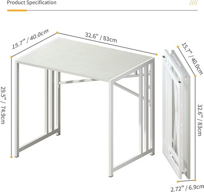Small Folding Desk 32 inch, No Assembly Required Small Office Desk, Writing Gaming Computer Camping Desk, White