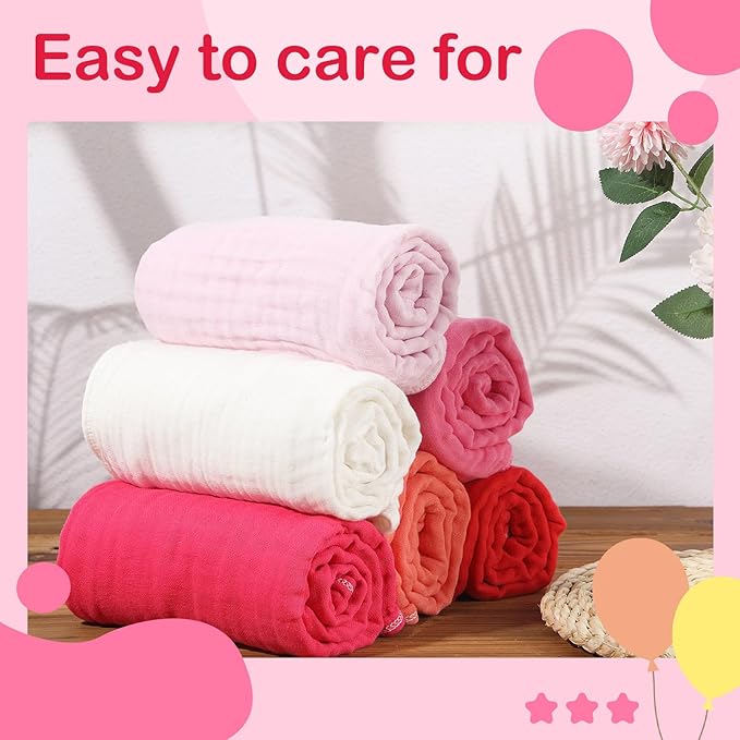 Peryiter 6 Pcs Muslin Hooded Baby Towels, 32"x 32" Cotton Newborn Bath Towel Muslin Infant Baby Blankets Absorbent Unisex Newborn Registry Gift Essentials for Girls Boys (Pink)
