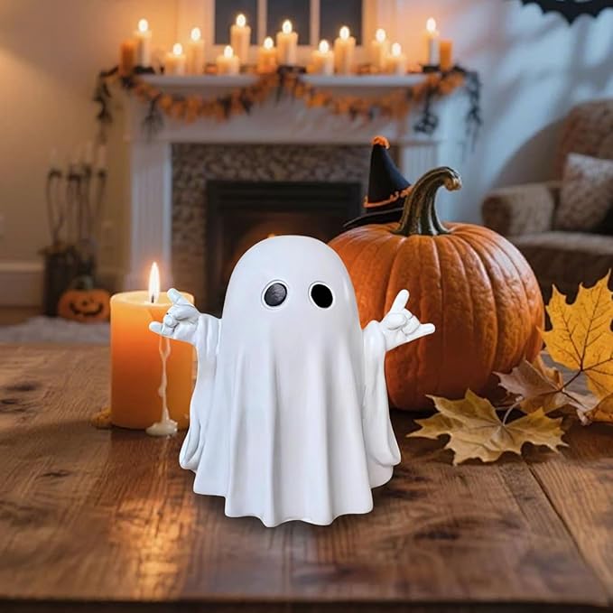 Halloween Ghost Figurine, Resin Cute Finger Ghost Statue, Funny Decor for Halloween Decorations Desk Indoor and Porch Spooky Home Decor