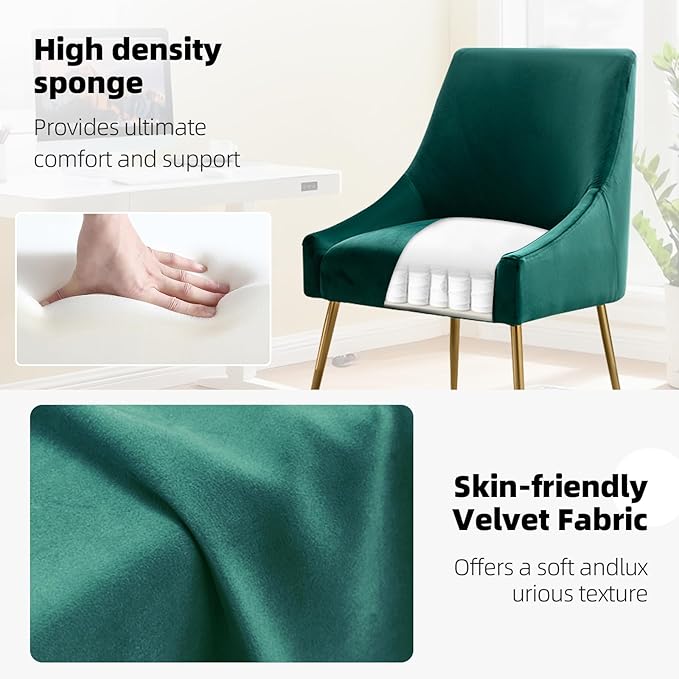 Velvet Dining Chairs, Furniture Collection Modern Contemporary Upholstered with Polished Gold Metal Legs, Set of 4(Green)