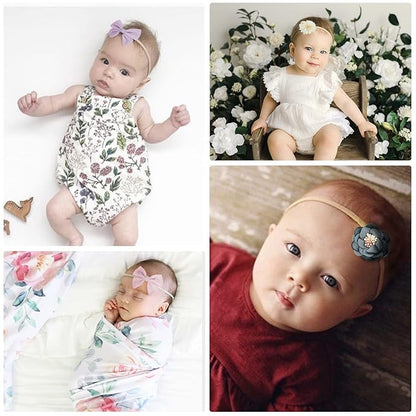 AQOKKA Baby Girl Headbands with Bows Soft Nylon Newborn Toddler Hairbands Handmade Baby Hair Accessories for Infant Girls Kids