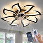 32" Black 8-Head Geometric Ceiling Fan with Lights Remote Control, Low Profile Ceiling Fan with Light for Kitchen Bedroom Living Room