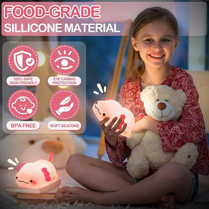 Axolotl Night Light for Kids, Rechargeable Cute Squishy lamp - Silicone Adorable Christmas Axolotl Gifts for Kids - Nightlight Nursery Animal Touch Light - Bedroom Decor for Boy, Girls