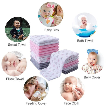 softan Baby Washcloths, 24Pack Baby Wash Cloths Extra Soft & Ultra Absorbent, Baby Towels and Washcloths Face Towel Unisex for Boys Girls Body, Washclothes Gentle on Sensitive Skin, 9x9 Pink Elephant