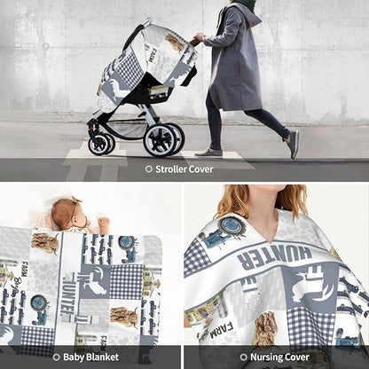 Personalized Minky Car Seat Canopy for Girl Boy, Custom Name Stroller Car Seat Covers Cover for Infant Newborn Shower Gift, Nursing Opening Carseat Cover for Breastfeeding, Farm Theme