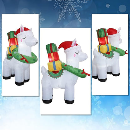 5FT H Lovely Christmas Inflatable Alpaca with Gift Bags and Christmas Wreath Built-in LEDs,Adorable Christmas Inflatable Llama Blow Up for Christmas Party Indoor Outdoor Yard Garden