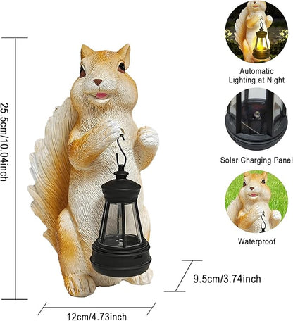 Solar Garden Statues Squirrel Decor - Resin Outdoor/Indoor Squirrel Sculpture Garden Lights Statue Decoration for Patio Home Yard Lawn, Unique Garden Figurine Lights Gift for Mom Grandma