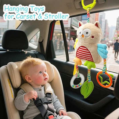 Baby Hanging Toys, Plush Animal Stuffed Sensory Toys for Carseat Stroller Car Seat Crib Play Gym, Baby Toys for 0 3 6 9 12 Months, Baby Boys and Girls Gift (Owl)