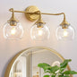 Gold Bathroom Light Fixtures 3 Light Bathroom Vanity Light with Clear Glass Shade, 22 inch Vanity Lighting Fixtures Over Mirror, Vanity Lights Fixture (Exclude E26 Bulb)