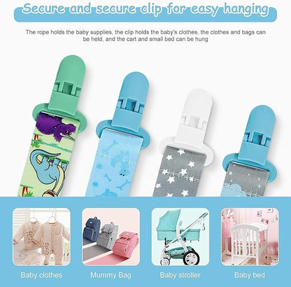 4 Pcs Baby Dummy Strap Clip, Pacifier Clip Dummy Holder Straps with 4 Silicone Adapter, Soother Chains Clips Fit All, Soothers, Teething Toys, Baby Essentials