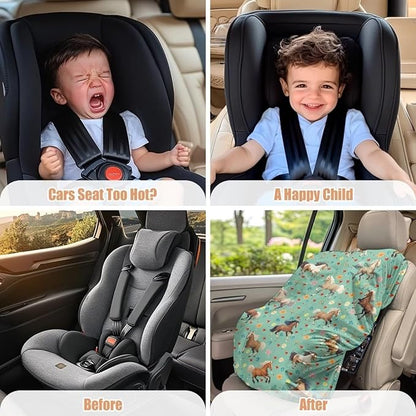 Car Seat Sun Shade Cover, Portable Car Seat Cover Baby Trend Car Seat Protector, Easy Installation for Baby & Kids, Horse Green