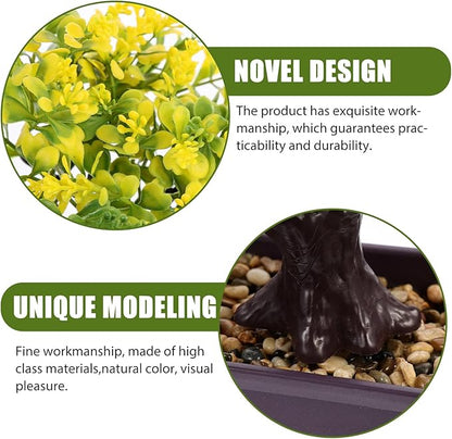 Cabilock Artificial Bonsai Tree, Fake Potted Bonsai Plants Decoration, Simulation Faux Plants Decor, Desktop Realistic Welcoming Pine Ornament for Home Office Entryway Chests Decor, Yellow