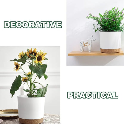 kubvici 2 Pack 8 Inch Planters for Indoor Plants, Plastic Flower Pots Plant Pots Indoor with Drainage Saucer for Outdoor Garden Home Plant, White 8”