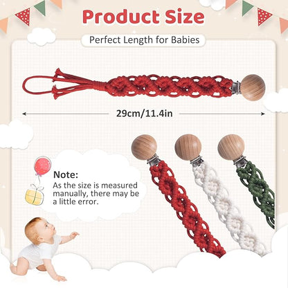 Boho Pacifier Clip for Boys Girls Pacifier Holder Leash Wooden Clips Handmade Braided Cotton Unisex Baby Shower Birthday Gift Christmas Gift