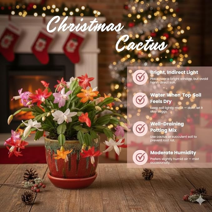 2 Orange Christmas Cactus Plants, Thanksgiving Cactus 3-6 Inch Tall, Winter Succulents Flowers Container Hanging Basket Indoor Outdoor Planting