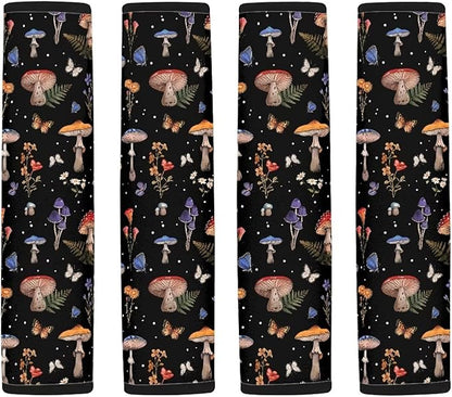 UNICEU Cottagecore Mushrooms Car Seatbelt Pads Protector Cover, Mushroom Car Accessory 2 Packs Soft Car Safety Seatbelt Strap for Women，Universal Fit All Cars SUV Truck