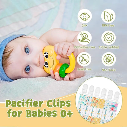 babygoal Floral Pacifier Clips, 6 Pack Binky Paci Holder Clips Leashes Fits for Most Baby Pacifiers and Binkies