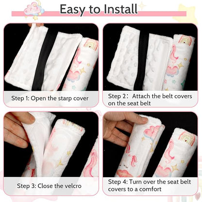 Baby Car Seat Strap Cover 2 Pack Unicorn Car Seat Straps Shoulder Pads, Seat Belt Cushions Pads for Infant Car Seats, Stroller, Pushchair