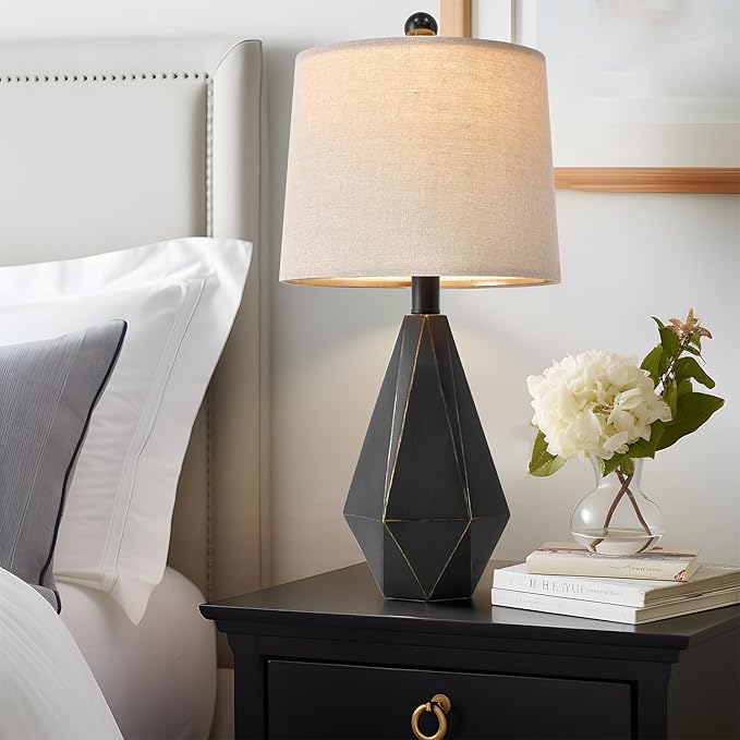 PoKat 20.25'' Table Lamps Set of 2, Bedside Lamp for nightstand, Small Farmhouse Lamps for Bedroom, Black Bedroom Lamps for Living Room, Nursery, Black, Suitable for Small Place