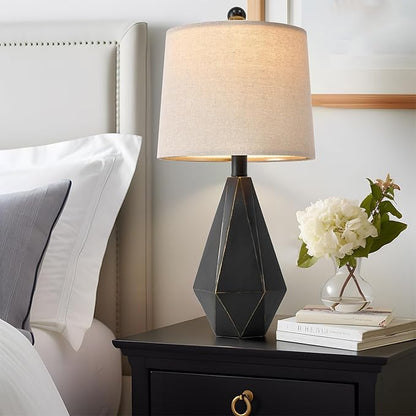 PoKat 20.25'' Table Lamps Set of 2, Bedside Lamp for nightstand, Small Farmhouse Lamps for Bedroom, Black Bedroom Lamps for Living Room, Nursery, Black, Suitable for Small Place