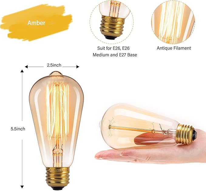 Minetom LED Edison Light Bulbs，Equivalent 60W Incandescent Light Bulbs，E26 Base，Warm White，6Pcs