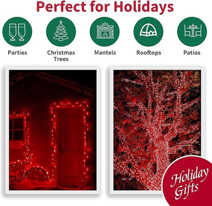 LAMPHOME 200 LED 66ft Valentines Decorative Mini Lights, Red String Lights Outdoor Valentines Day Decorations,Christmas Fairy String Lights Plug in, 16 Lighting Modes Waterproof for Tree Wedding Party