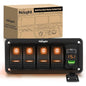 Nilight 4 Gang Rocker Switch Panel with PD Type C and USB Charger Voltmeter 12V SPST ON Off Toggle Switches with Orange Backlit Waterproof Aluminum for Boats Cars RVs Trucks