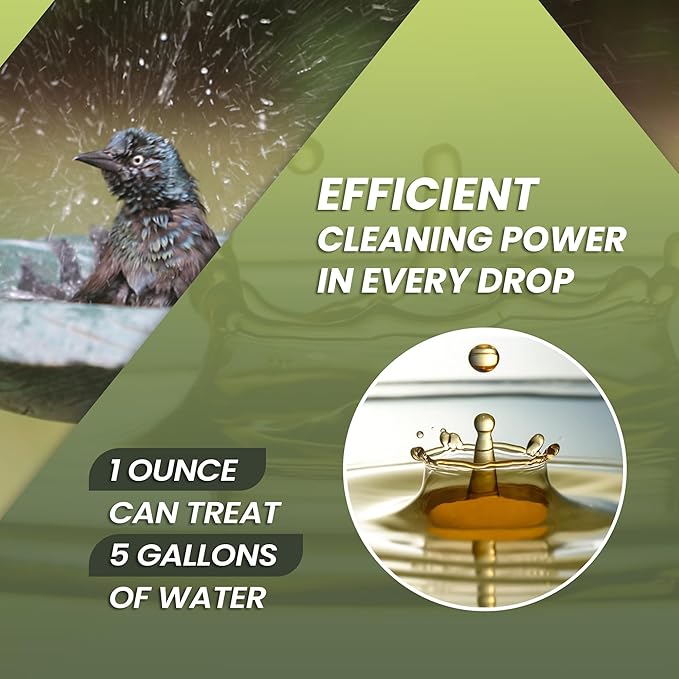32oz Bird Bath Cleaner, Cleans 160 Gallons of Water, Ideal Fountain Cleaner Safe for Birds, Bird Bath Fountains Clarifier, Liquid Birdbath and Fountain Maintenance, Promotes Clean & Clear Water