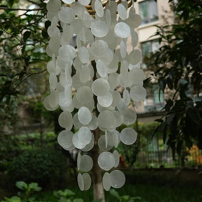Capiz Shell Large Wind Chime for Outside Sea Glass Wind Chime Ocean/Beach Themed Chime Gift for Women Mother’s Day Decoration-White，32"*11"