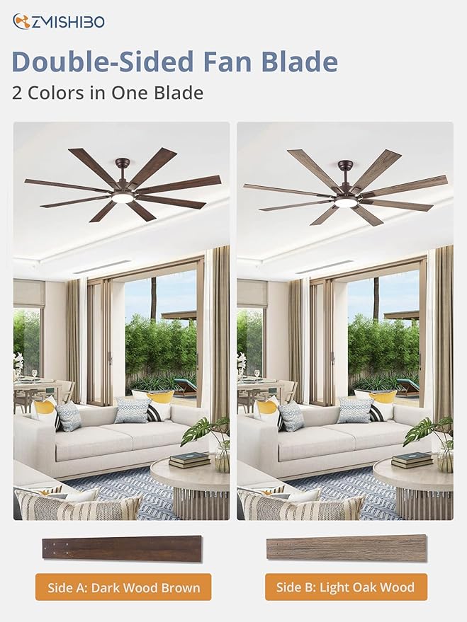 ZMISHIBO 72 inch Oil Rubbed Bronze Ceiling Fans with Lights and Remote, Indoor/Outdoor Farmhouse Ceiling Fan for Living Room Patio, 6 Speed Reversible Quiet DC Motor, 3CCT, Dual Finish Blades