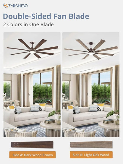 ZMISHIBO 72 inch Oil Rubbed Bronze Ceiling Fans with Lights and Remote, Indoor/Outdoor Farmhouse Ceiling Fan for Living Room Patio, 6 Speed Reversible Quiet DC Motor, 3CCT, Dual Finish Blades