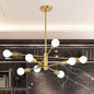 Sputnik Chandelier 8-Light, Mid Century Modern Height Adjustable Ceiling Light Fixture for Dining Room, Kitchen Island, Living Room, Bedroom, Gold