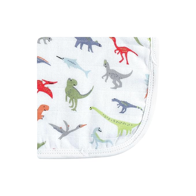 Hudson Baby Unisex Baby Cotton Muslin Washcloths, Dino, 10x10 in