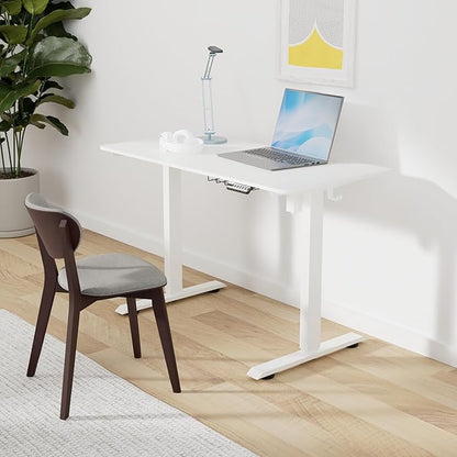 SHW 48-Inch Electric Height Adjustable Sit to Stand Desk with Hanging Hooks and Cable Management, White Frame and White Top