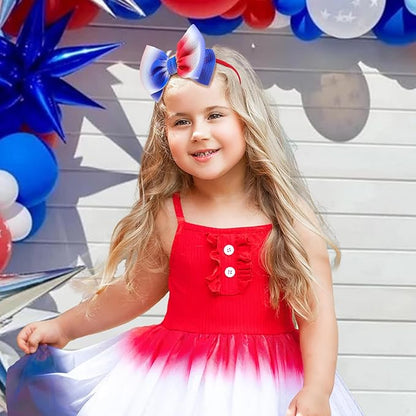 YanJie 4th of July Headband for Baby Girls and Toddlers - Red, White, and Blue Nylon Bows Accessories