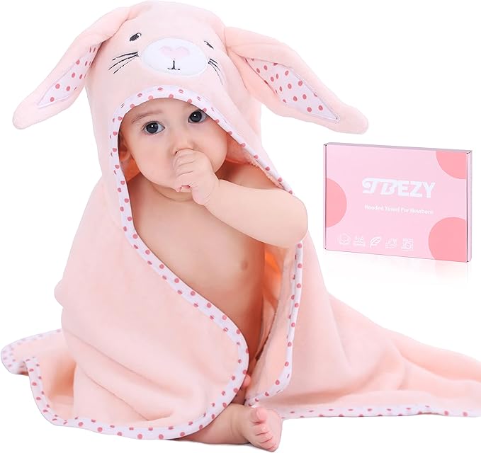 TBEZY Baby Hooded Towel with Unique Animal Design Ultra Soft Thick Cotton Bath Towel for Newborn (Bunny)