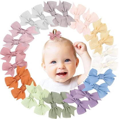 24PCS 2inch Hair Clips, Oaoleer Girls' Fully Lined Tiny Bows Alligator Clips for Infants Toddlers (12 Colors, Style D)