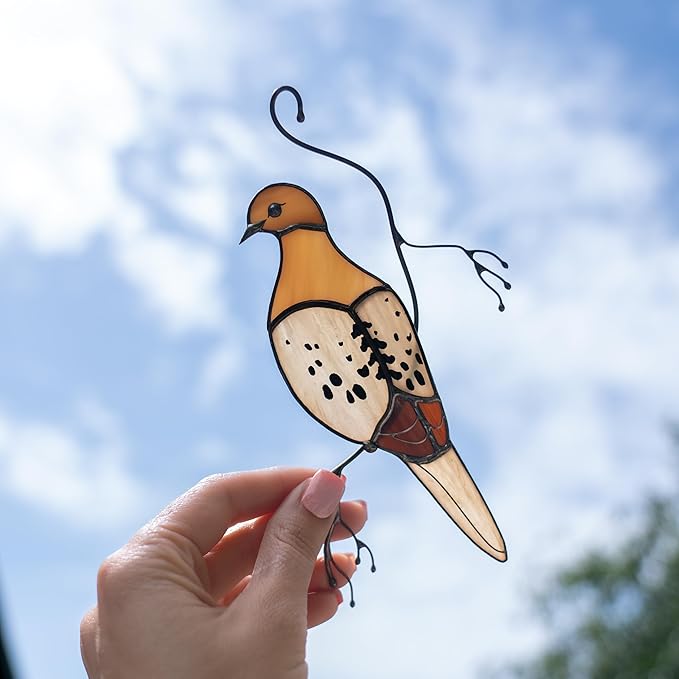 Stained Glass Morning Dove Suncatcher – Peaceful Glass Bird Window Hanging – Handmade Dove Sun Catcher for Indoor Window Decor or Garden Gift (Mourning Dove)
