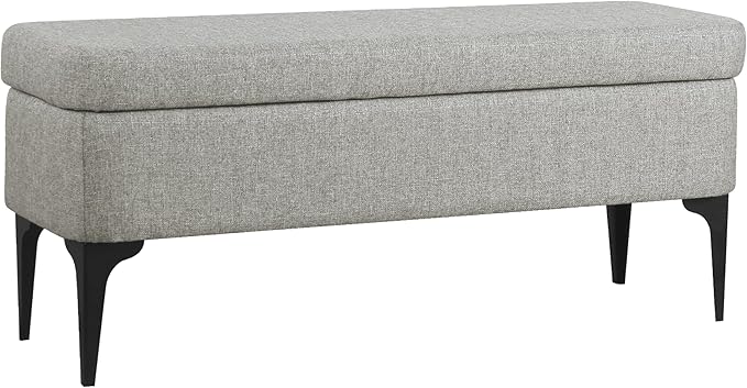 HomePop Upholstered Storage Bench with Metal Leg Home Décor|Bench with Storage for Living Room & Entryway - Sustainable Gray Woven