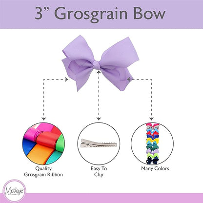 3 Inch Grosgrain Bow for Little Girls- Set of 2 (Lavender)