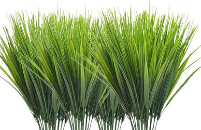 CATTREE Artificial Shrubs Bushes, Plastic Wheat Grass Green Leaves Fake Plants for Indoor Outdoor Home Garden Verandah Kitchen Office Wedding Arrangements Christmas Decoration 8 Pack