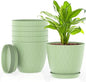 6 Inch Plant Pots, 6 Pack Flower Pots for Indoor and Outdoor Use, Planters with Drainage Holes and Saucers, Green